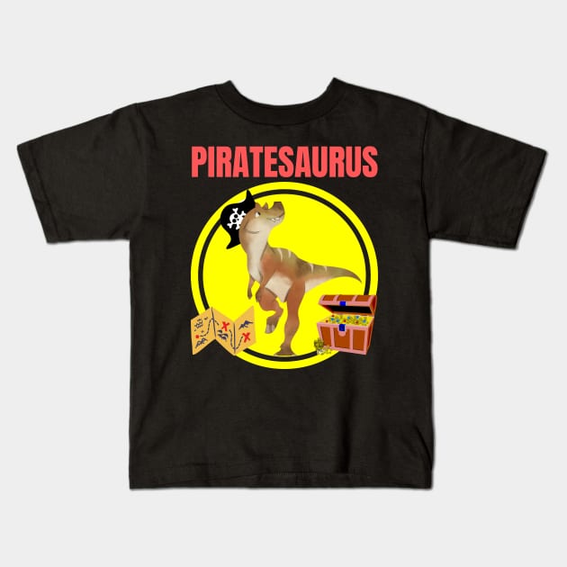 Piratesaurus Pirate Dinosaur Dino Nautical Treasure Chest Skull Gifts Kids T-Shirt by shywolf